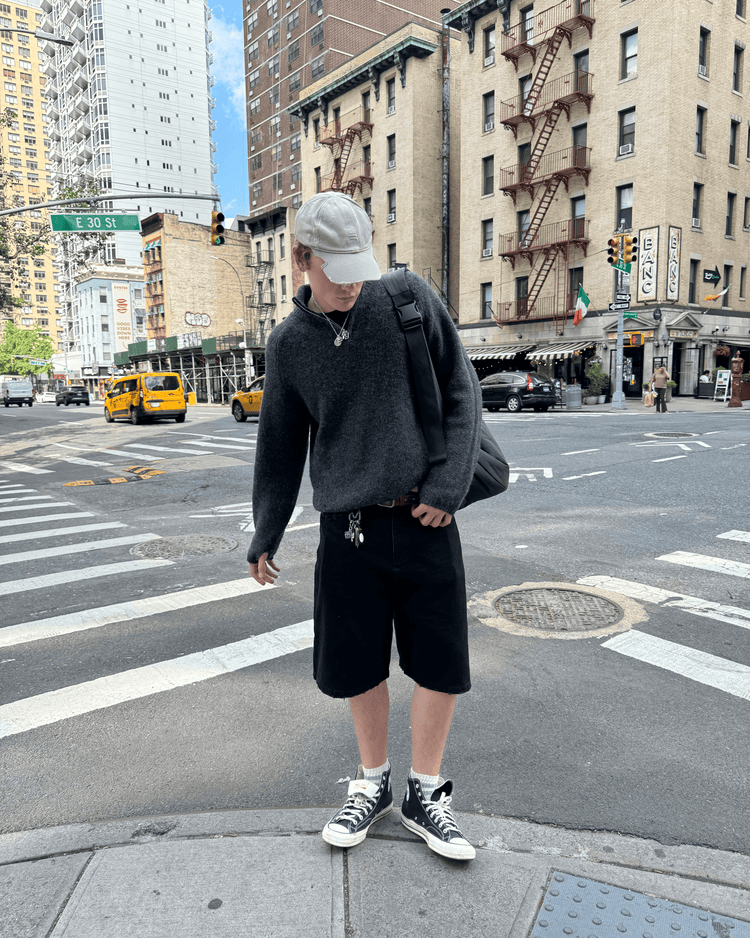 Washed Denim Jorts Black