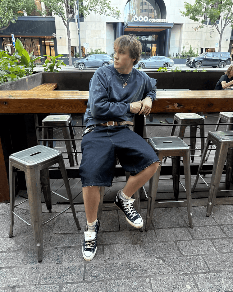 Washed Denim Jorts Indigo