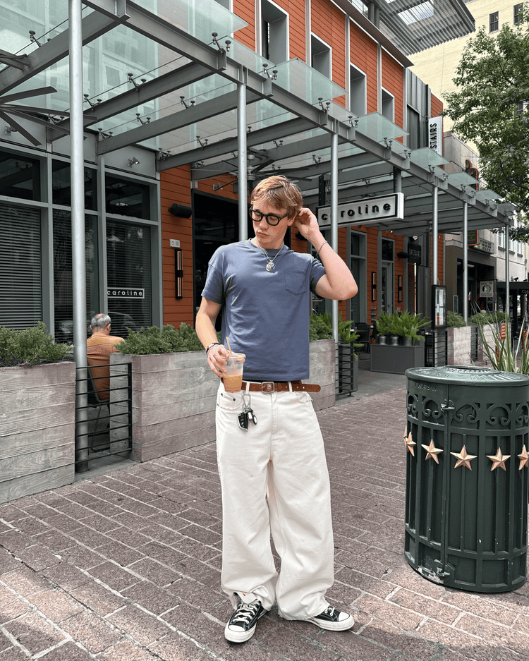 Washed Denim Jeans Ivory BAGGY