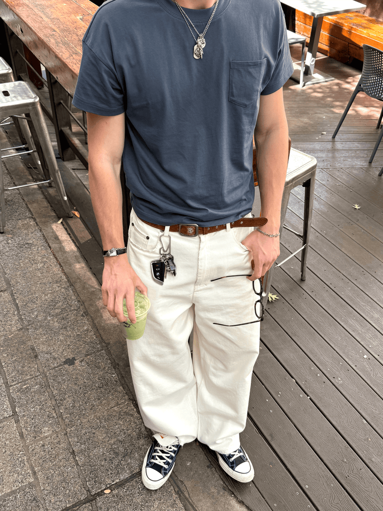 Washed Denim Jeans Ivory BAGGY