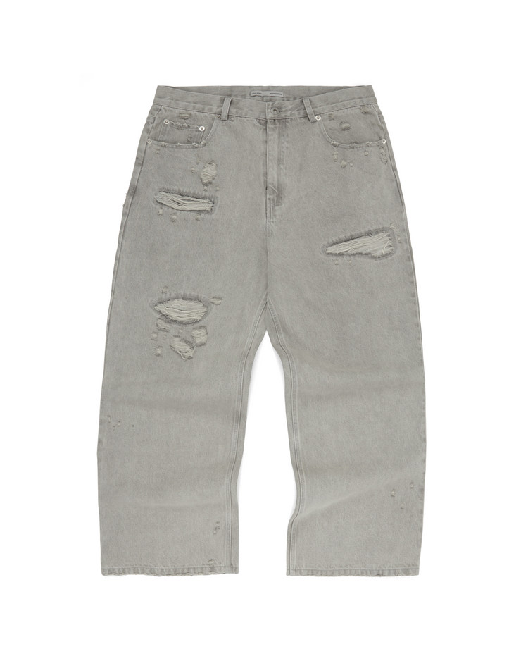 Washed Distressed Denim Jeans Ash BAGGY