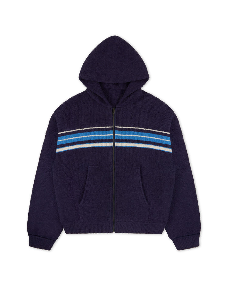 Striped Knit Zip Navy